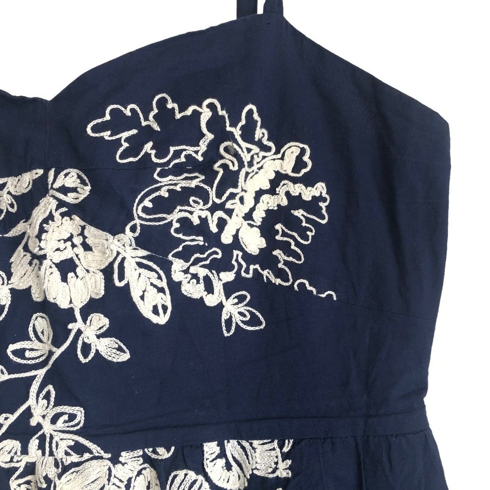 J. Crew Women's Cami Dress Size 10 Floral Embroidered Blue Lined Y2K Knee Length - Picture 5 of 9